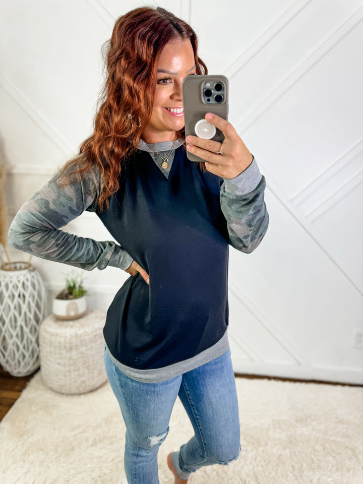 Olivia Camo Raglan Top