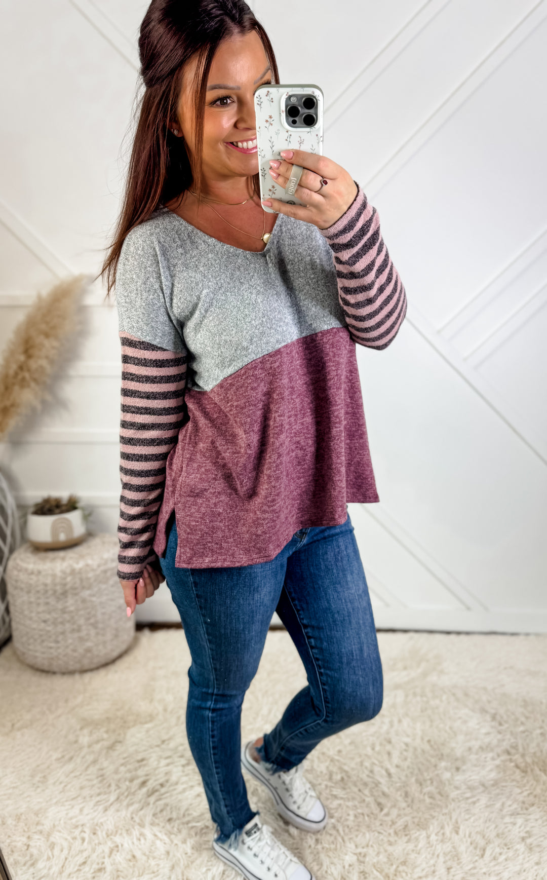 Jessie Color Block Top Stripe Sleeve