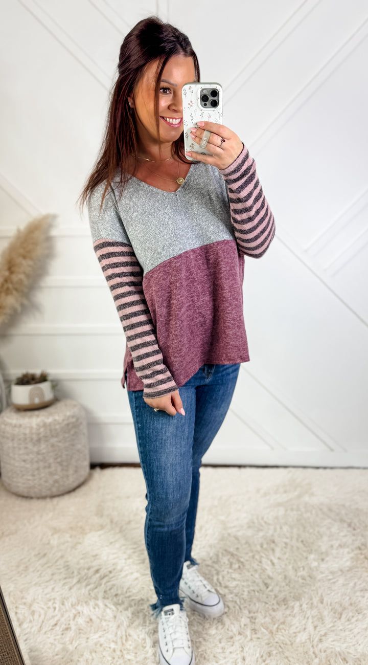 Jessie Color Block Top Stripe Sleeve