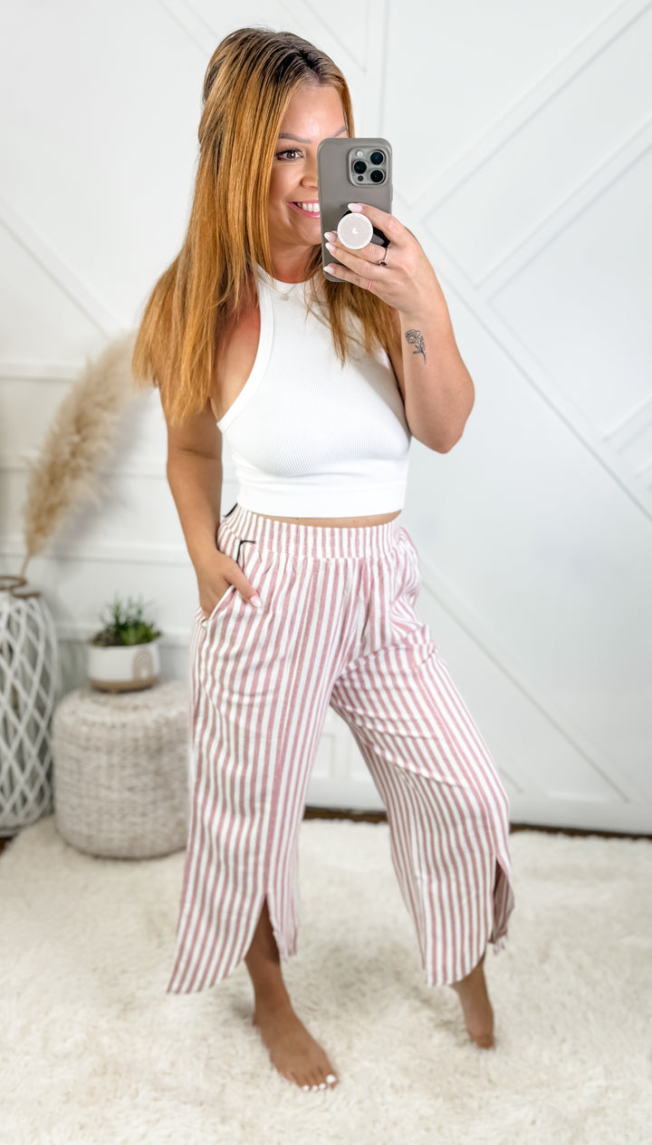 Linen Tulip Slit Hem Wide Leg Crop Pant