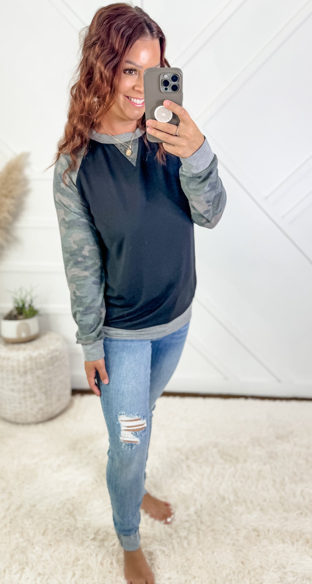 Olivia Camo Raglan Top