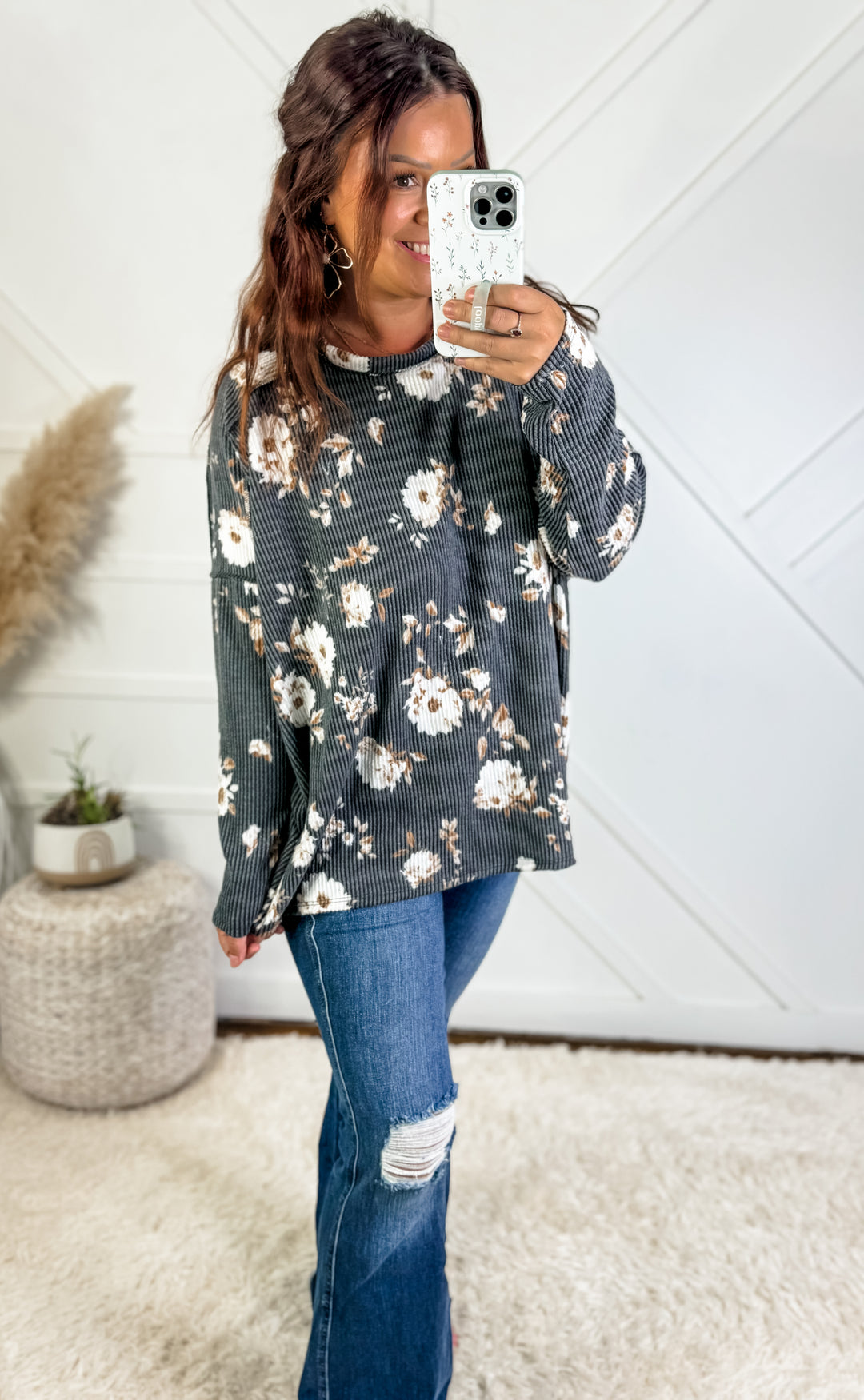 Alexis Floral Ribbed Top