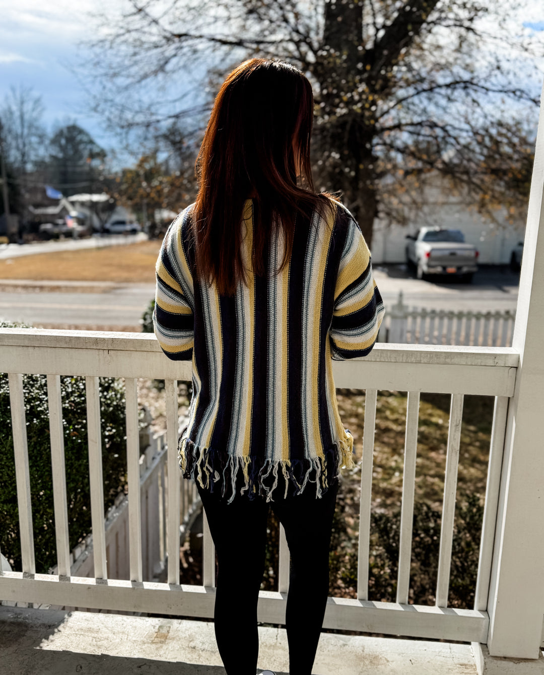 Sadie Multi Color Stripe Top With Fringe