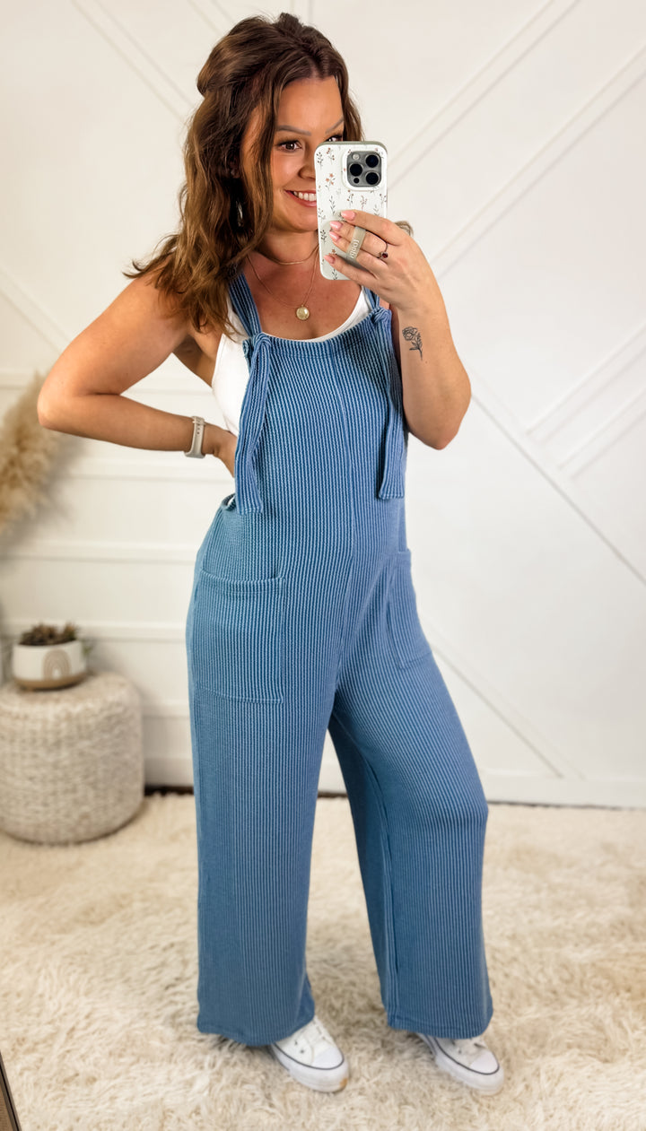 Reyna Corded Rib Knot Strap Overalls