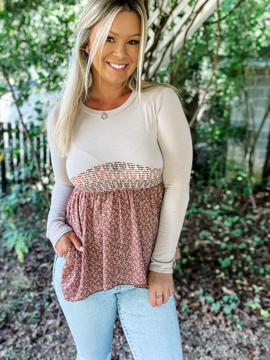 Norah Chevron Ditsy Floral Boho Top