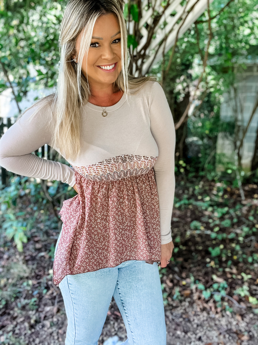 Norah Chevron Ditsy Floral Boho Top