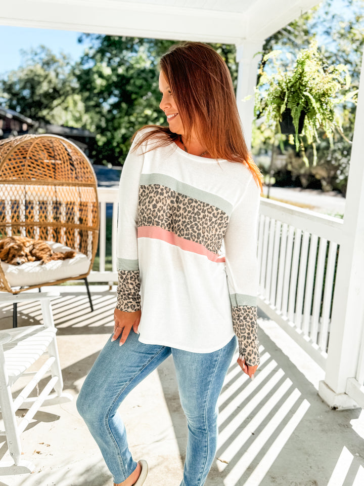 Livie Color Block Animal Print Top