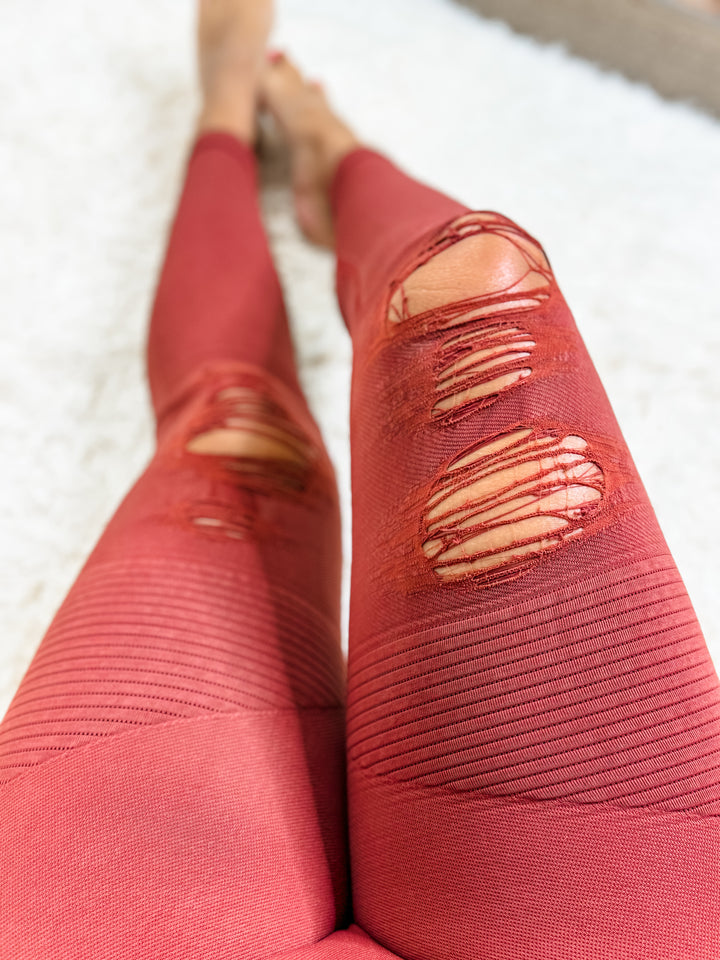 Rust Vintage Ribbed Leggings