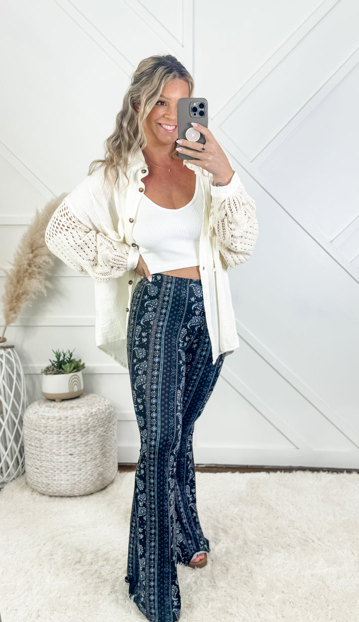 Saylor Navy Bandana Flare Pants