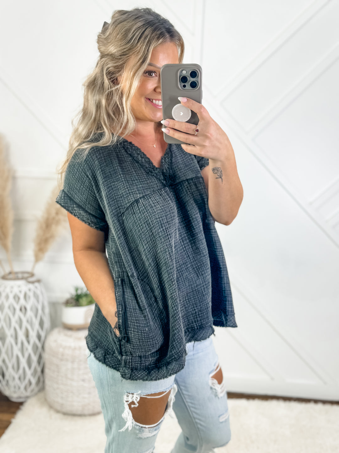 Hannah Raw Edge Washed Shirt with Pockets