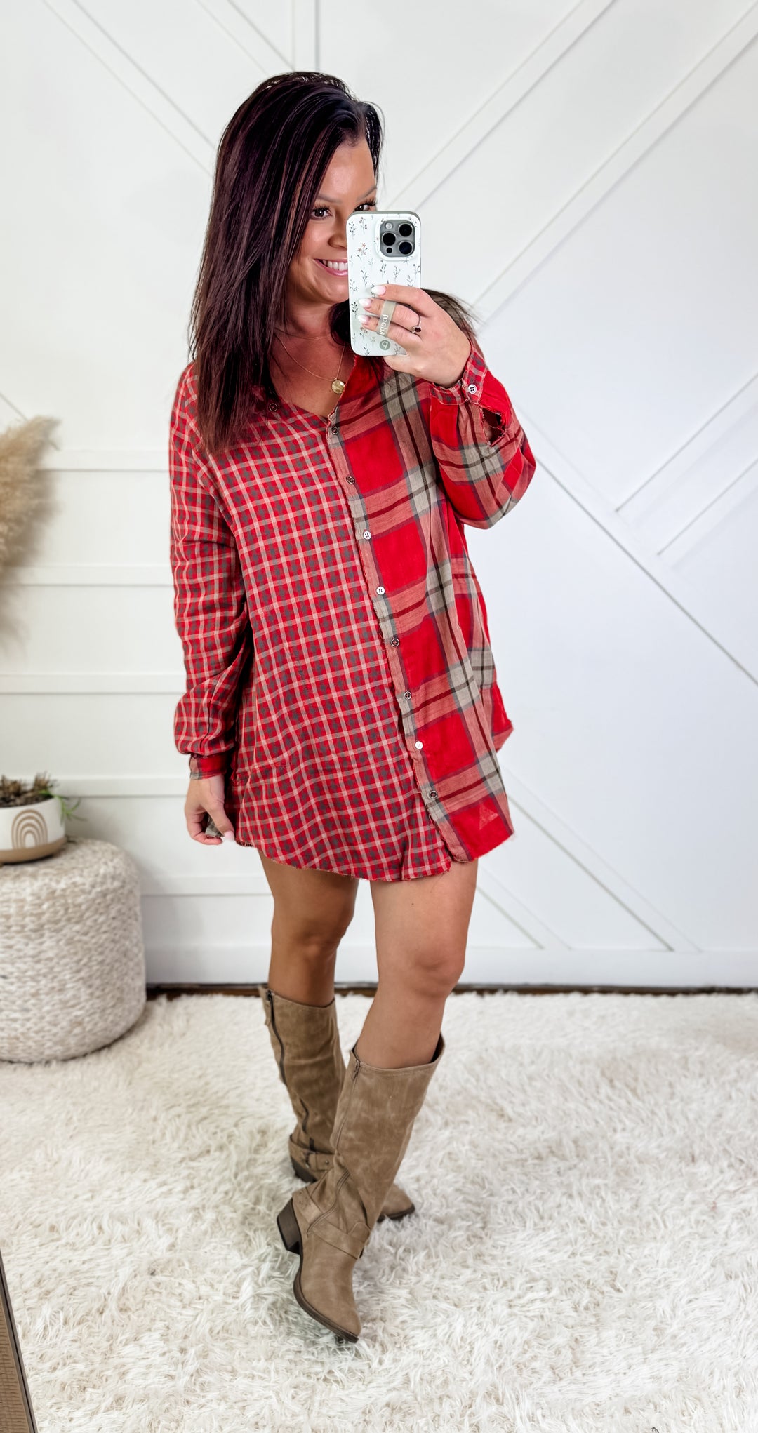 Lexie Half and Half Plaid Top