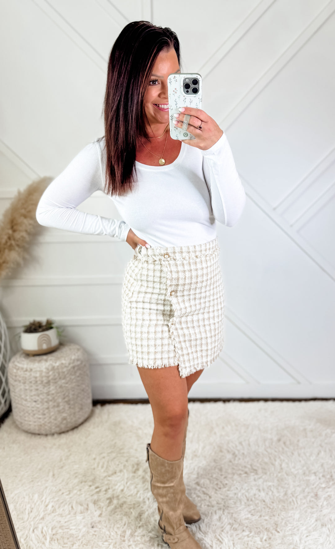 Samantha Plaid Skirt With Pearl Button Detail