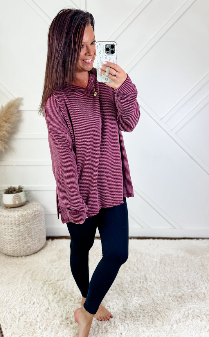 Lainey Oversized V Neck Ribbed Tunic Top