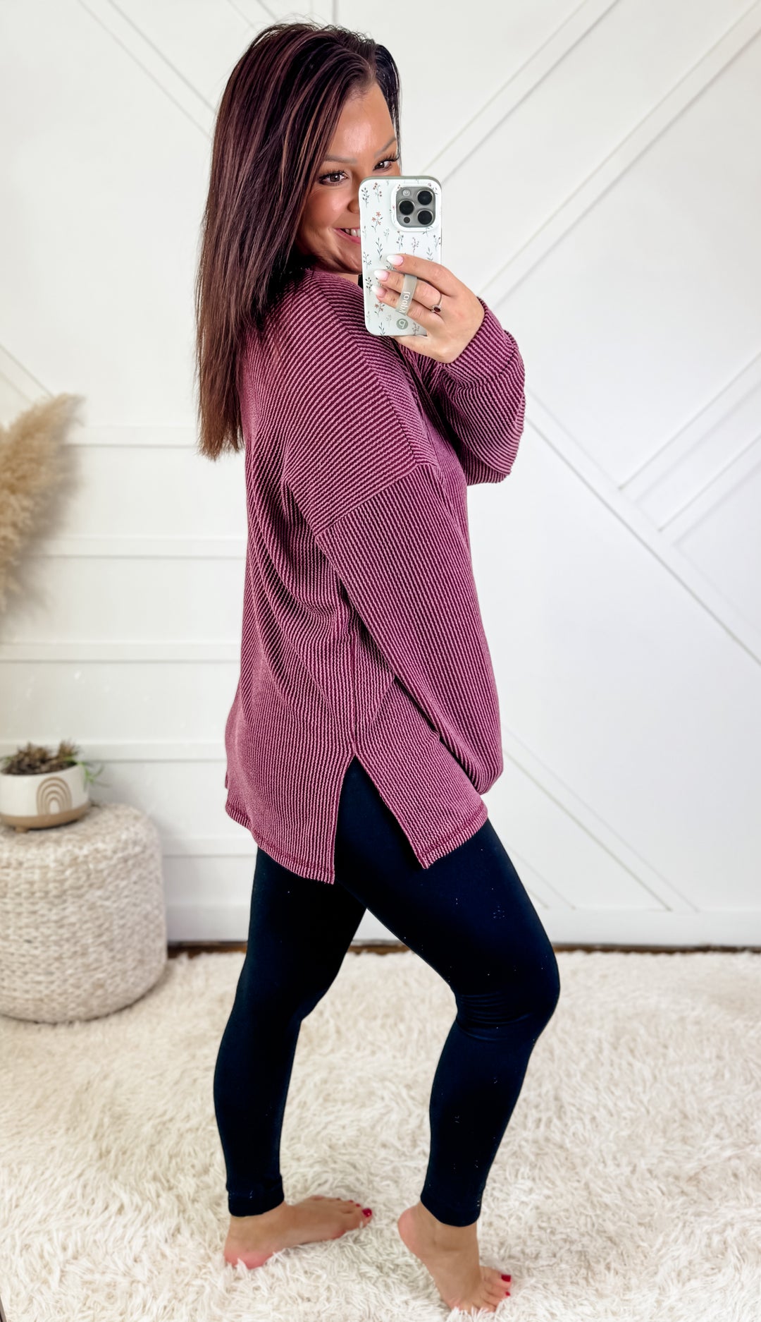 Lainey Oversized V Neck Ribbed Tunic Top