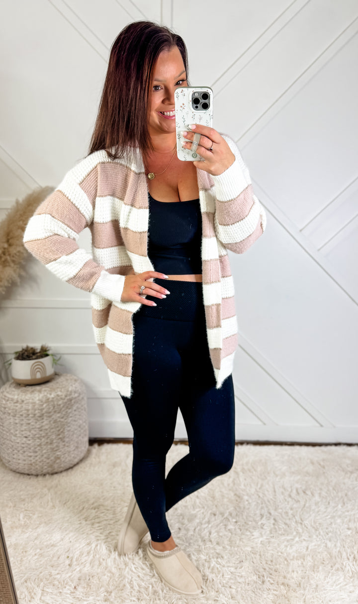 Alexa Wide Stripe Open Front Cardigan