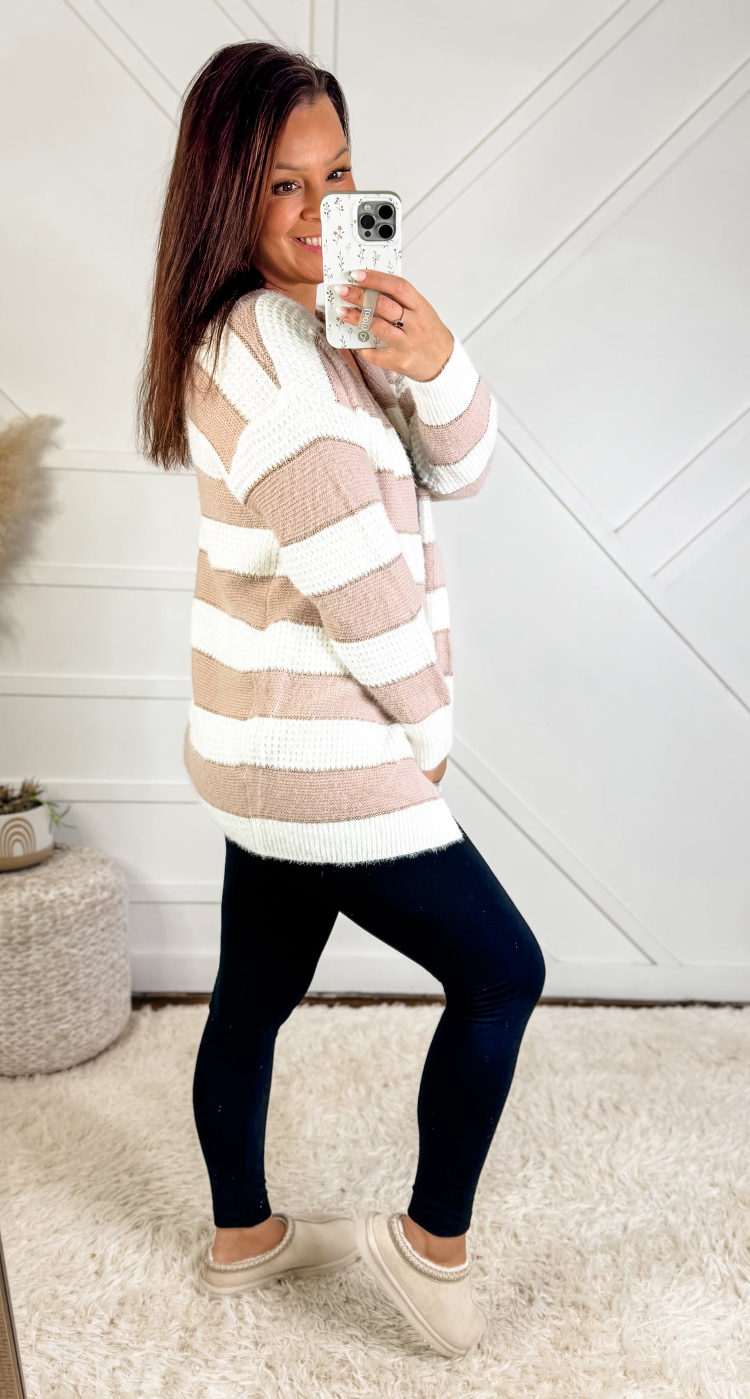 Alexa Wide Stripe Open Front Cardigan