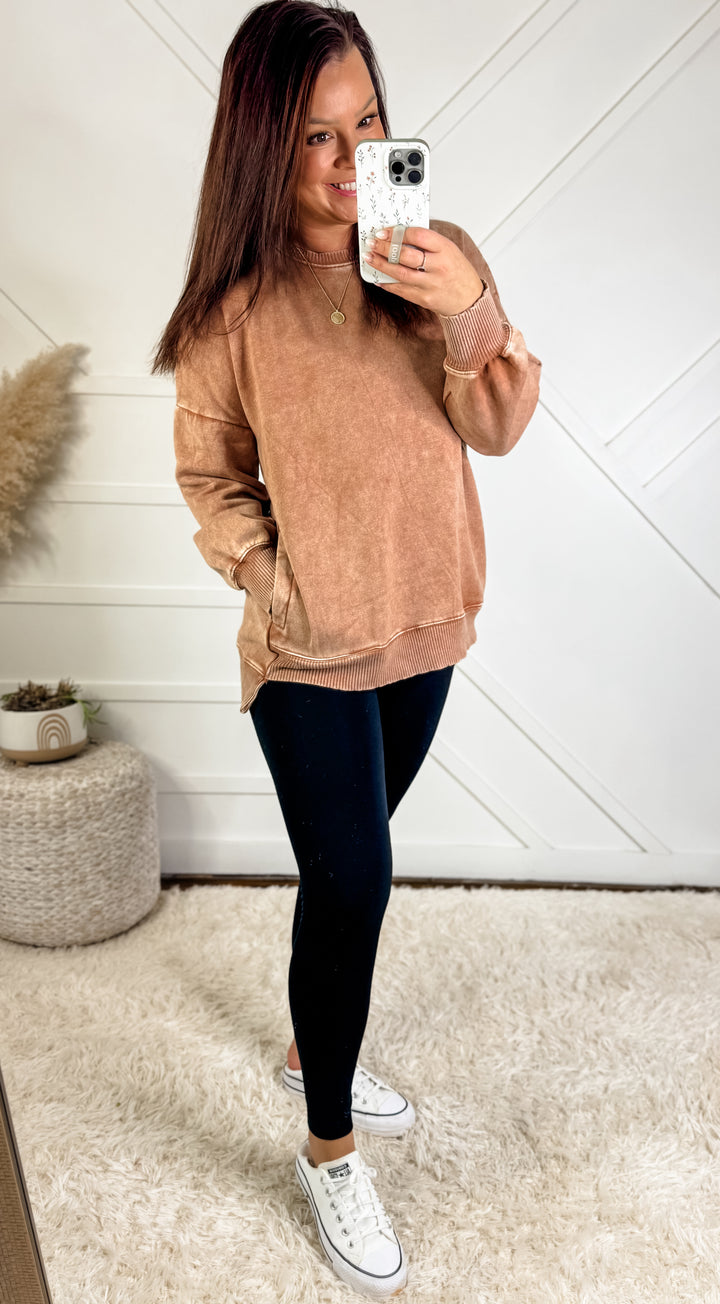 Cozy Days Acid Wash Fleece Pullover with Pockets