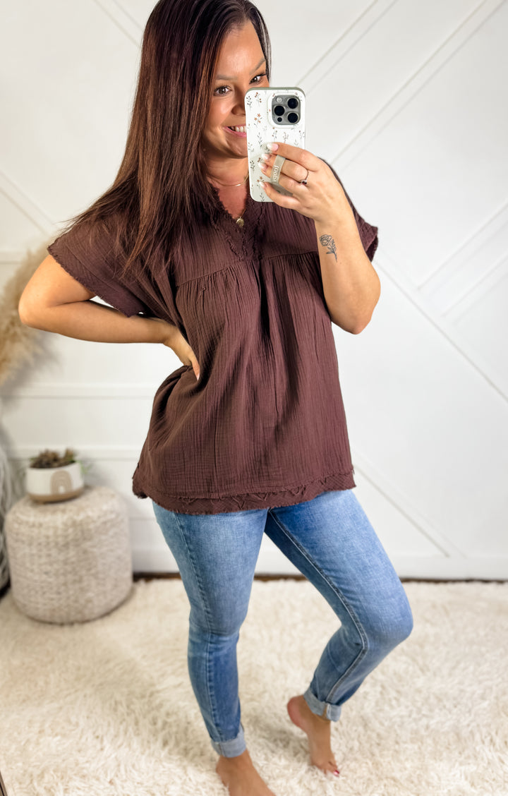 Mahogany V Neck Shirt With Pockets